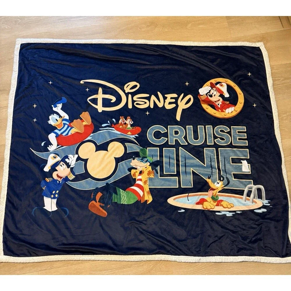 Disney Cruise Line Sherpa Throw Blanket Mickey Donald Goofy Pluto Chip 50x60